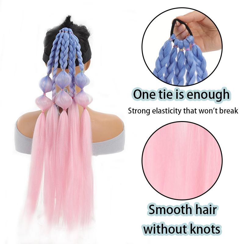 A Ponytail Wig with Colored Bubble Braids and a Ponytail Synthetic Fiber That Is Heat-resistant for Women Easy To Wear for Parties and Gatherings
