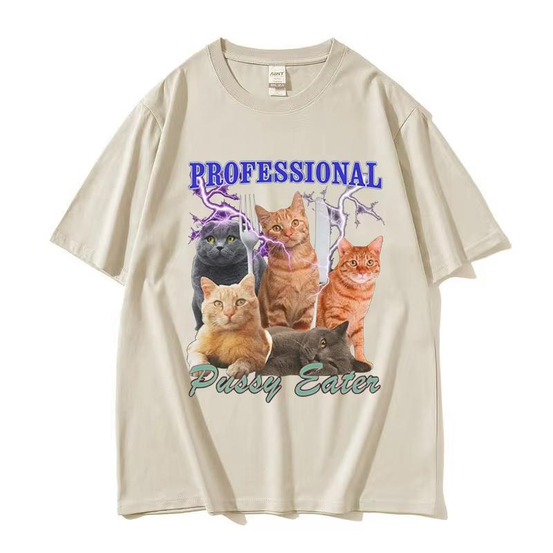 Professional Pussy Eater Funny Cat Lover Tee Shirt Men's Casual Fashion Clothing T-shirt Unisex 100% Oversized T Shirts