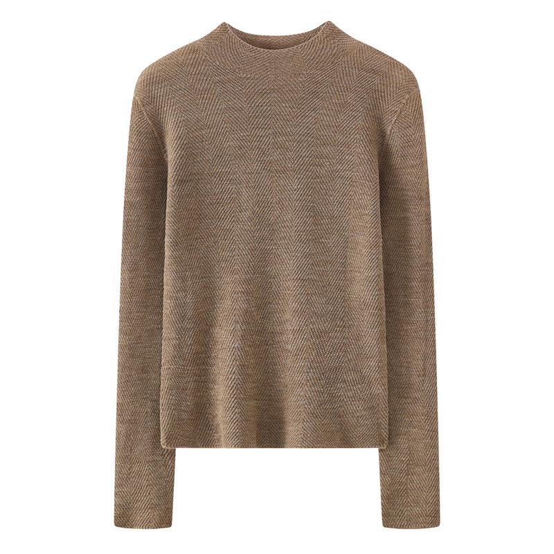 2026 Spring/Summer Wool Herringbone High Neck Knit Sweater