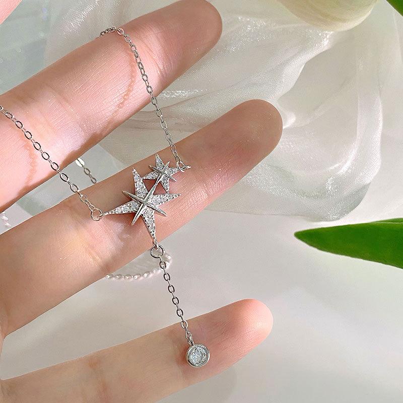 Ожерелье с кисточками в виде восьмиконечной звезды с легкой роскошью и ощущением высокого класса, сверкающая бриллиантовая звездная цепочка на ключицу, подарок для подруг