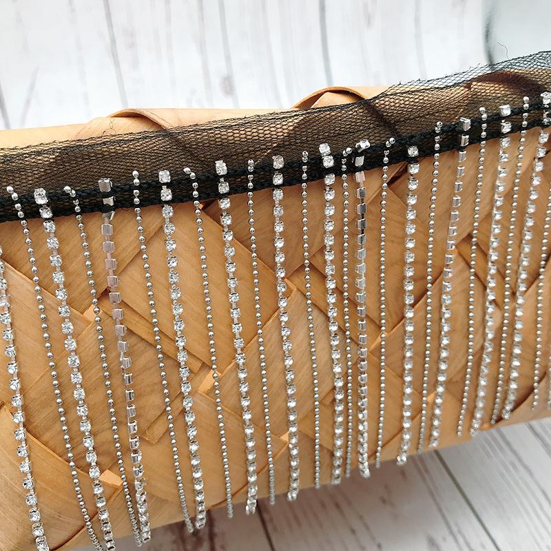 1 ярд хрустальная цепочка с бахромой из металлической цепочки, серебряная бисерная кружевная ручная работа, ткань с кисточками, ширина 9 см