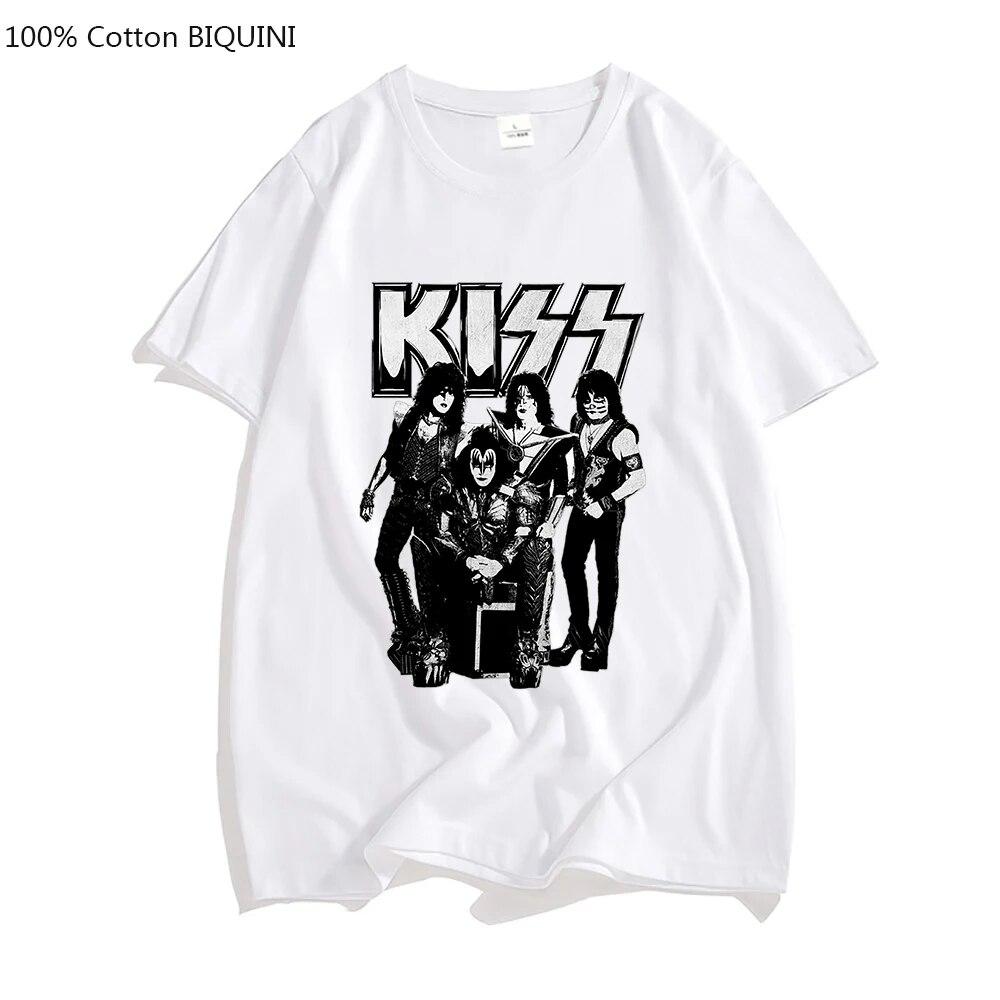 100% Cotton T Shirt Kiss T-shirt Unisex/Women Fashion Oversized Tshirt Tops Tees Summer Unisex Camiseta Heavy Metal Music Band Tees