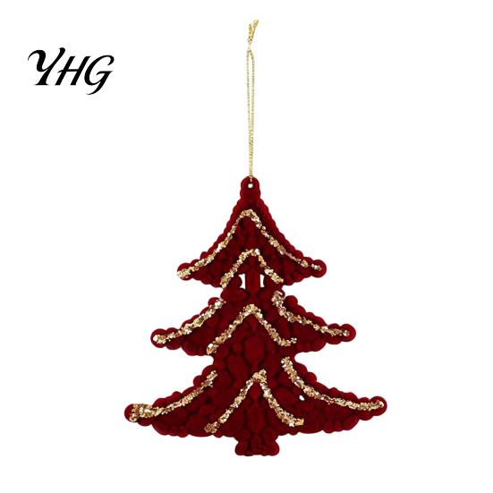 Luxury Fabric Tree Hanging Decor Flocked Christmas Ornaments with Gold Edging, Retro Red Velvet Holiday Festive Atmosphere Decoration, Elk Gingerbread