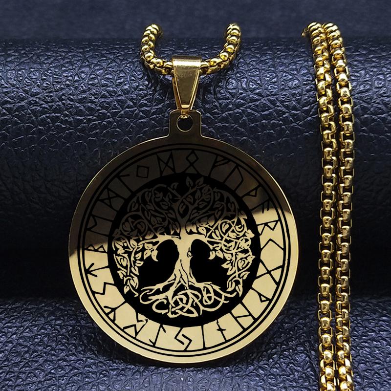 Иггдрасиль Древо жизни ожерелье из нержавеющей стали кулон компас викингов кельтское скандинавское генеалогическое древо ювелирные изделия с рунами