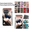 Чехол-книжка из искусственной кожи ручной работы для Tecno Spark 20 Pro+ / Spark 20 Pro Plus, противоскользящая противоударная обложка с ремешком на запястье и дизайнами в виде сердца/розы/кошки