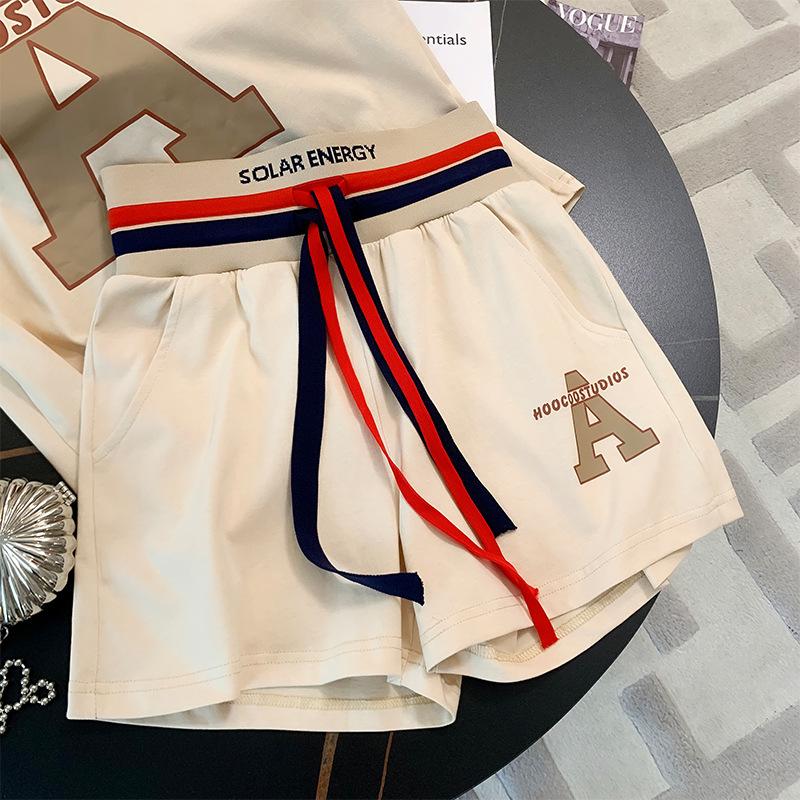 2024 летний комплект женской одежды, футболка с коротким рукавом + шорты, комплект из 2 предметов, женский повседневный свободный спортивный костюм с буквенным принтом, модные наряды