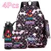 4Pcs/set Anime Cartoon Printed Backpack with Handbag Pencil Case 750Ml Water Bottler for Teenager Boy Girl Large Capacity Bookbag Schoolbag Mochila