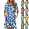 Women's Fashion Casual Round Neck Short Sleeve Leaf Floral Print Dress