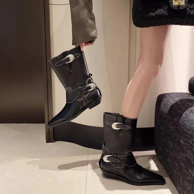 Fashion Ladies Shoes On Sale 2025 High Quality Zipper Women's Boots Spring Autumn Round Toe Solid Middle Tube Chunky Heels Fashion Boots