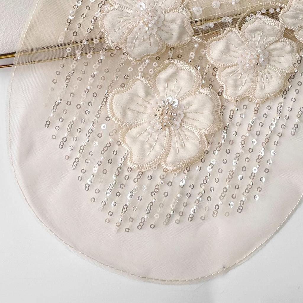 Fashion Mesh Beaded Sequins Embroidery Flower Cloth Sticker Lace Embroidery Placket Collar Wedding Dress Accessories Decal