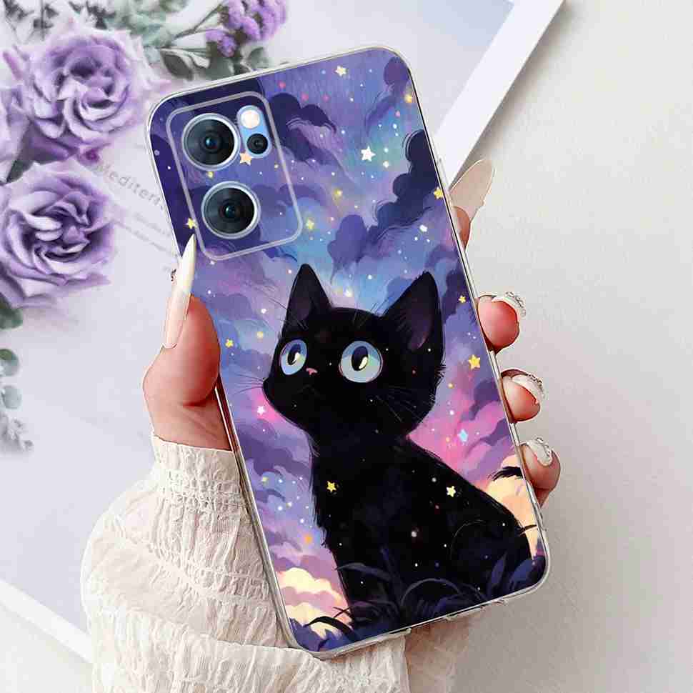 Чехол для Oppo Reno7 5G Милый Кот Цветок Расписная Крышка Мягкие Fundas Чехол для Телефона Для Oppo Find X5 FindX5 Lite Reno 7 5G Задняя Крышка