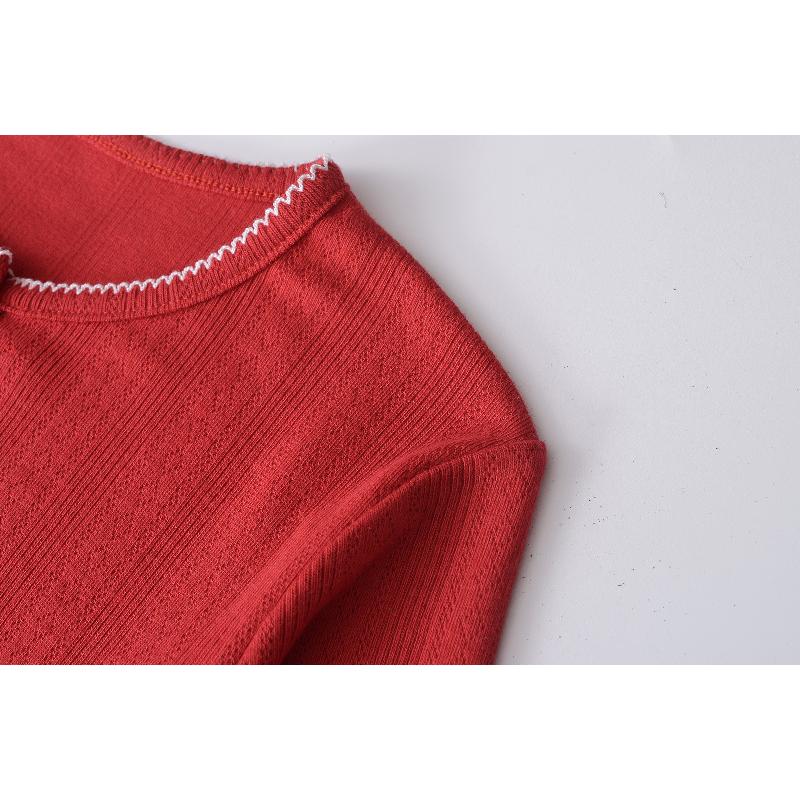 Spring new style six-button textured round-neck long-sleeve women's casual short knitted cardigan