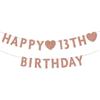Rose Gold 13th Birthday Banner, Glitter Happy 13 Years Old Boy or Girl Party Decorations, Supplies