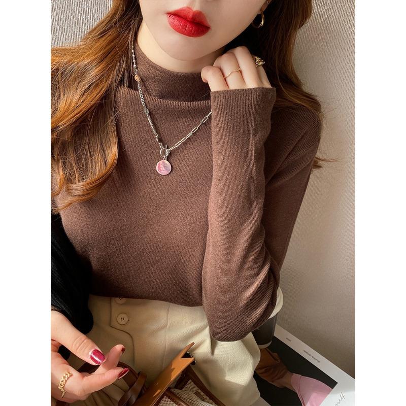 Semi-turtleneck Bottoming Shirt, Femininity Inside, Autumn and Winter New Versatile Long-sleeved Knitted Sweater, Slim-fitting Black Sweater