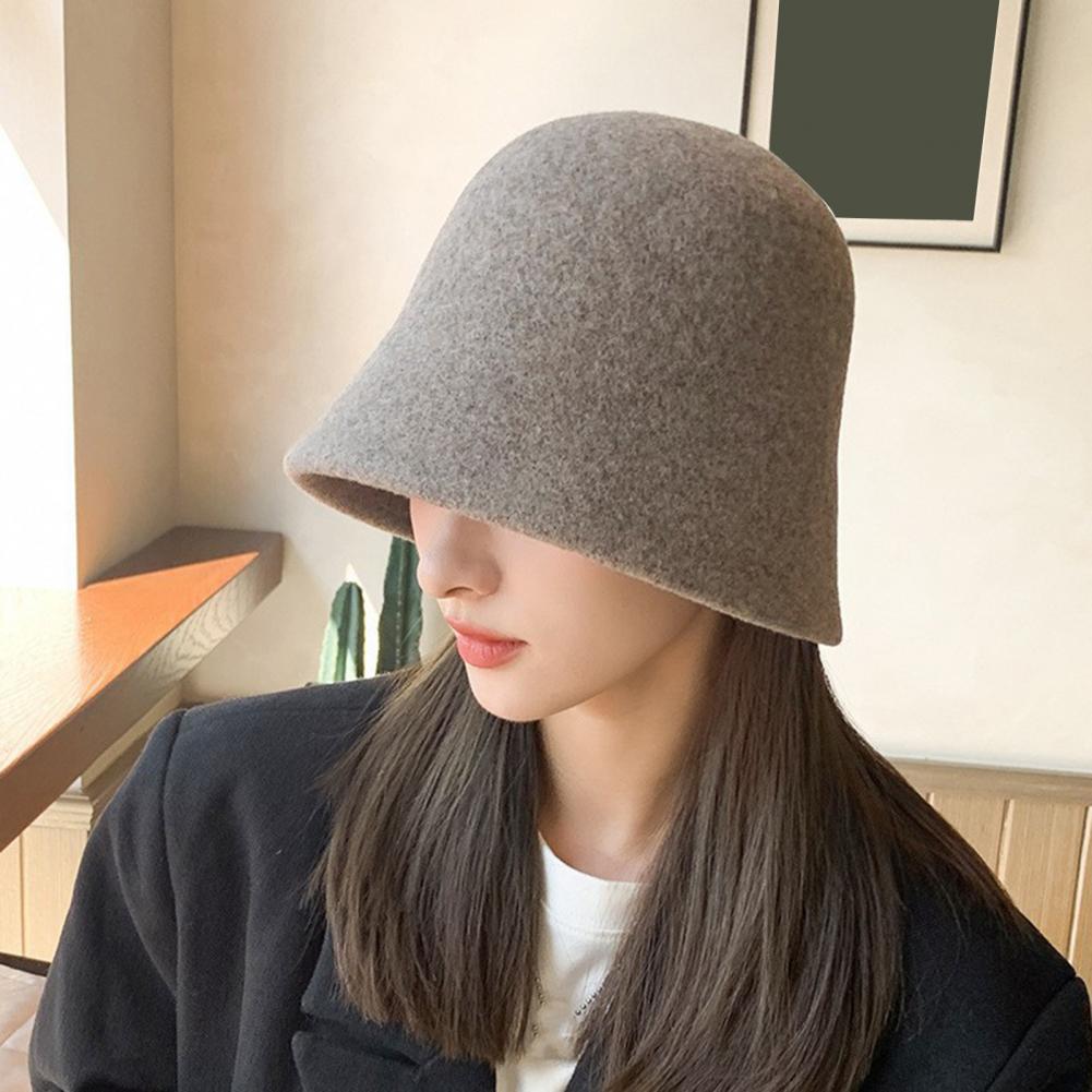 Женская шерстяная шапка, плотная, однотонная, мягкая, зимняя, теплая, уличный головной убор, шляпа рыбака, без полей, глубокая, складная, женская, солнцезащитная шляпа