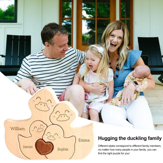 Yousheng 1 Set Wooden Duck Family Puzzle Ornament Love Heart Hugging Mother Father Baby Duck Jigsaw Table Sign Home Office Desktop Decoration