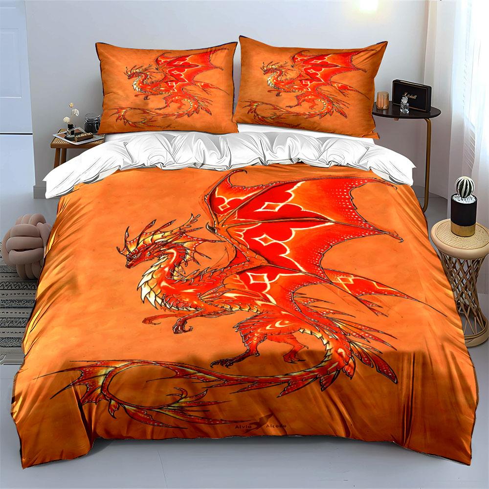Red dragon with flames. Bedding sets Duvet cover sets Duvet covers Pillowcases(1 * Duvet Cover 2 * Pillowcases without duvet insert)