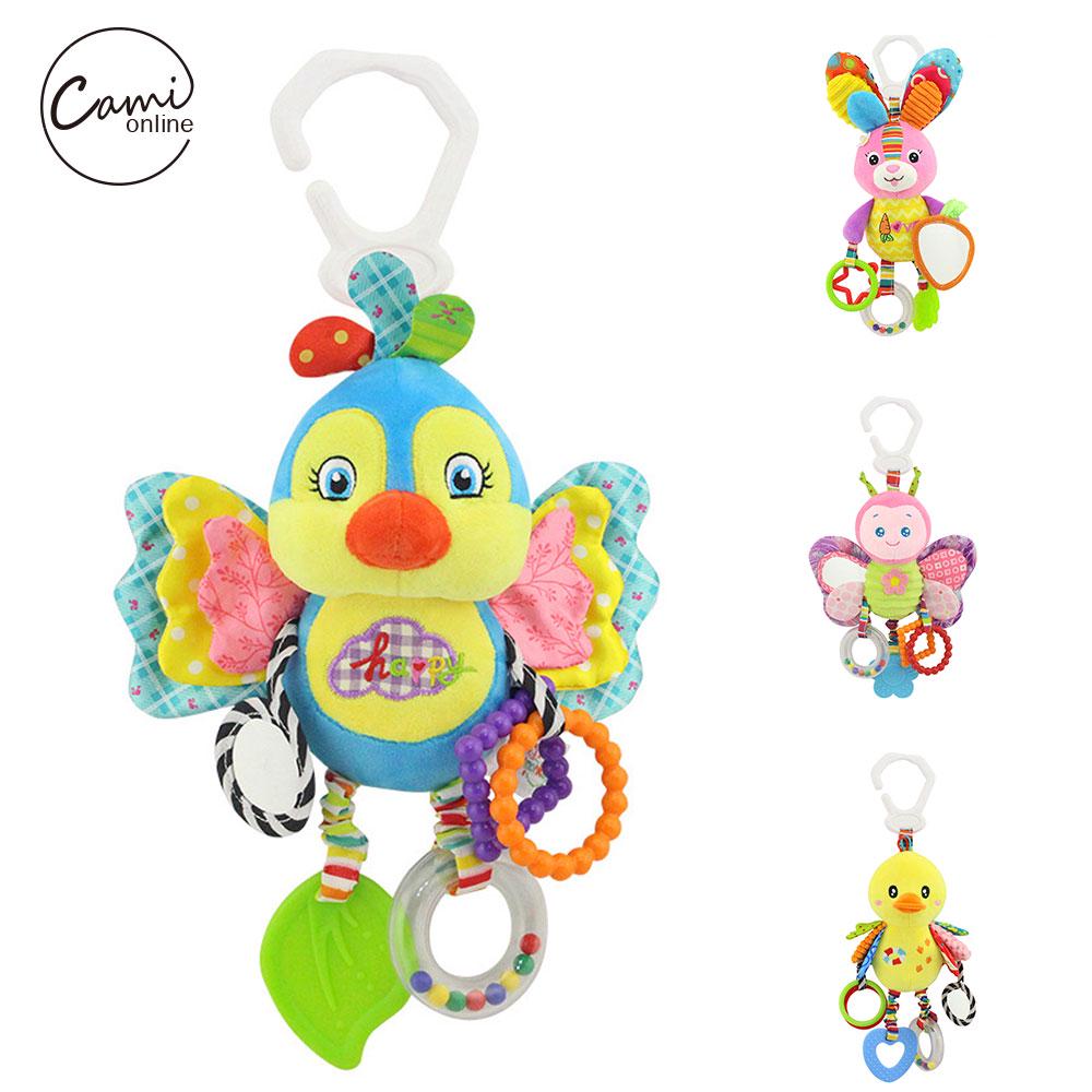 Cartoon Baby Stroller Hanging Rattles Newborn Mobile Rabbit Teether Appease Plush Toy Rubber Rings