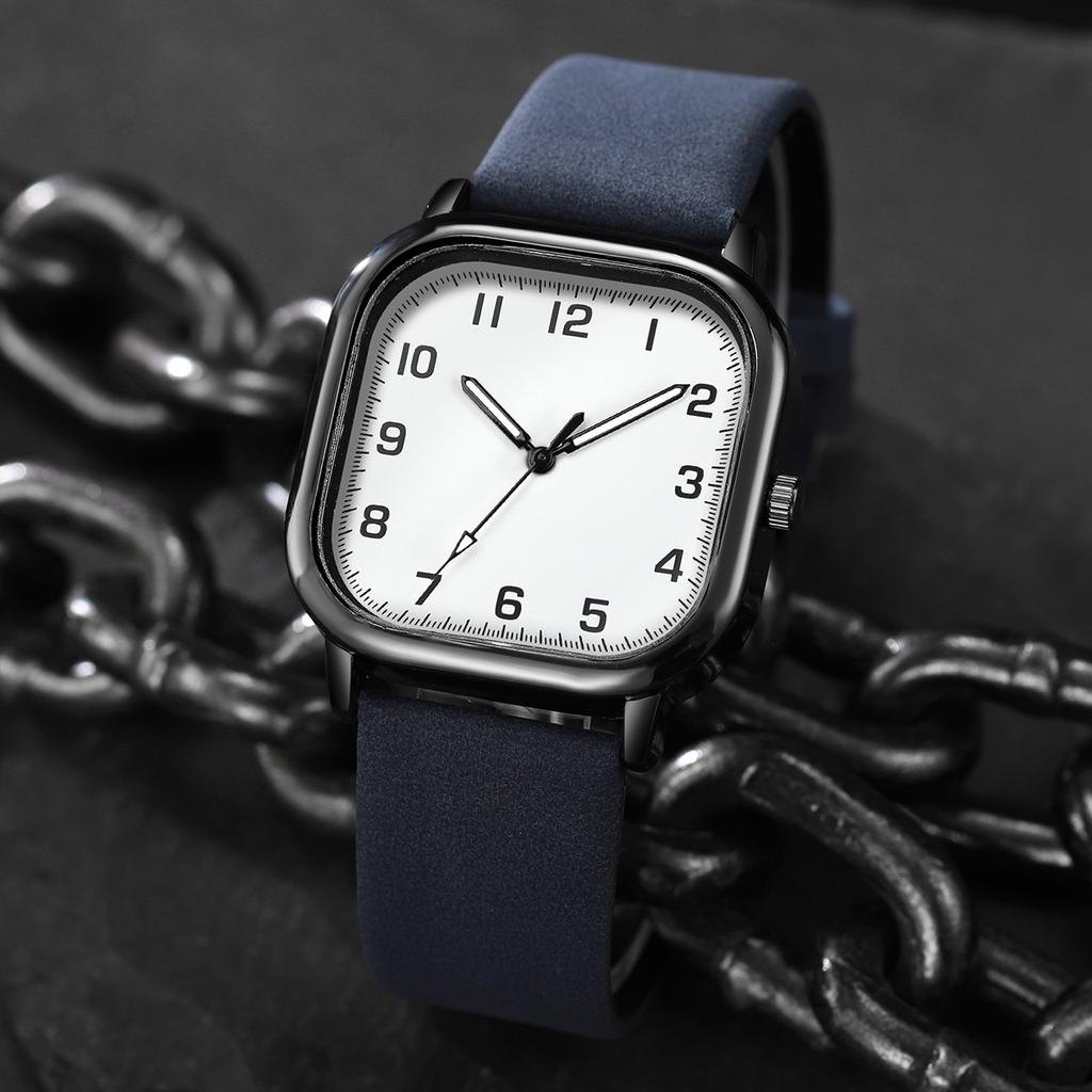 3 шт. Мужские деловые часы Модные квадратные часы с арабским циферблатом Кварцевые часы Повседневные наручные часы с кожаным ремешком для мужчин Часы