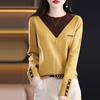 New Two-Piece Look Colorblock Knitted Women's Sweater - Trendy Autumn/Winter Round Neck Base Shirt