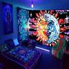 Black Light Tapestry Wall Hanging UV Reactive Psychedelic Star Hippie for Bedroom Dorm Independent Room Decoration