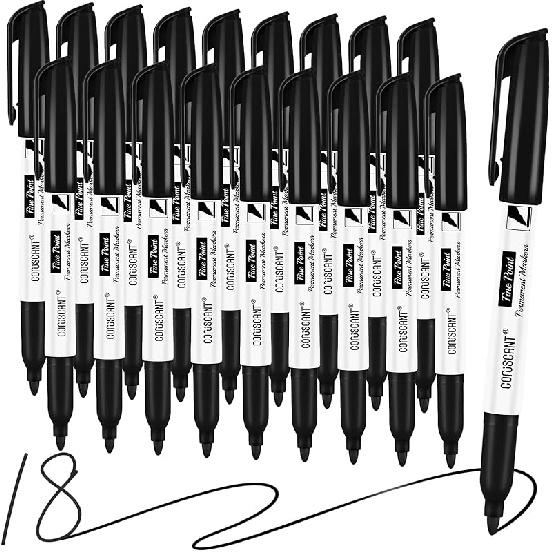 coruscant Ultra Fine Point Permanent Markers, 12 Pack Extra Fine Tip 0.4 mm Black Marker, Quick-Drying, Waterproof, Fade-Resistant, Ideal for Home,