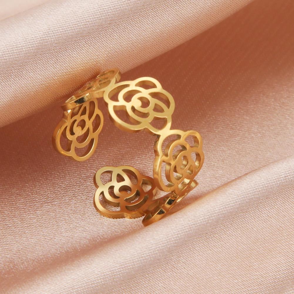 Xiaomi Skyrim New Trendy Cutout Rose Flower Women's Rings Stainless Steel Adjustable Finger Ring Jewelry Engagement Anniversary Gifts
