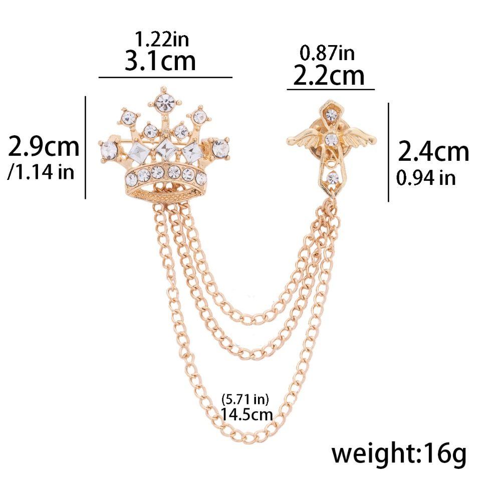 Rhinestone Crown Tassel Brooch Chain Suit Collar Pin Temperament Suit Lapel Pin Male Charm
