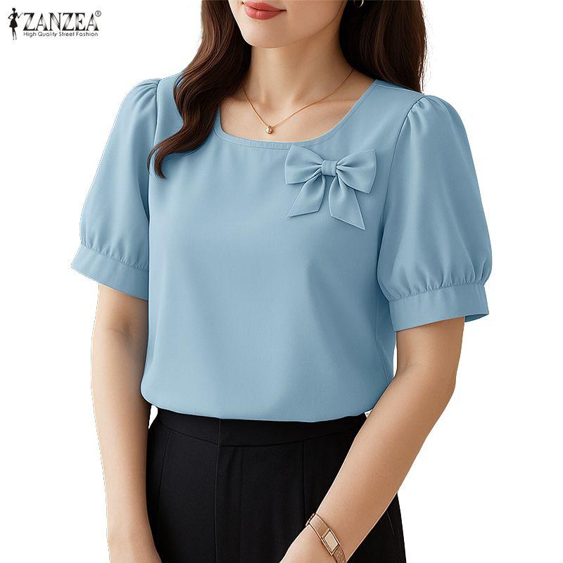 ZANZEA Women Casual Round Neck Summer Short Sleeve Blouse