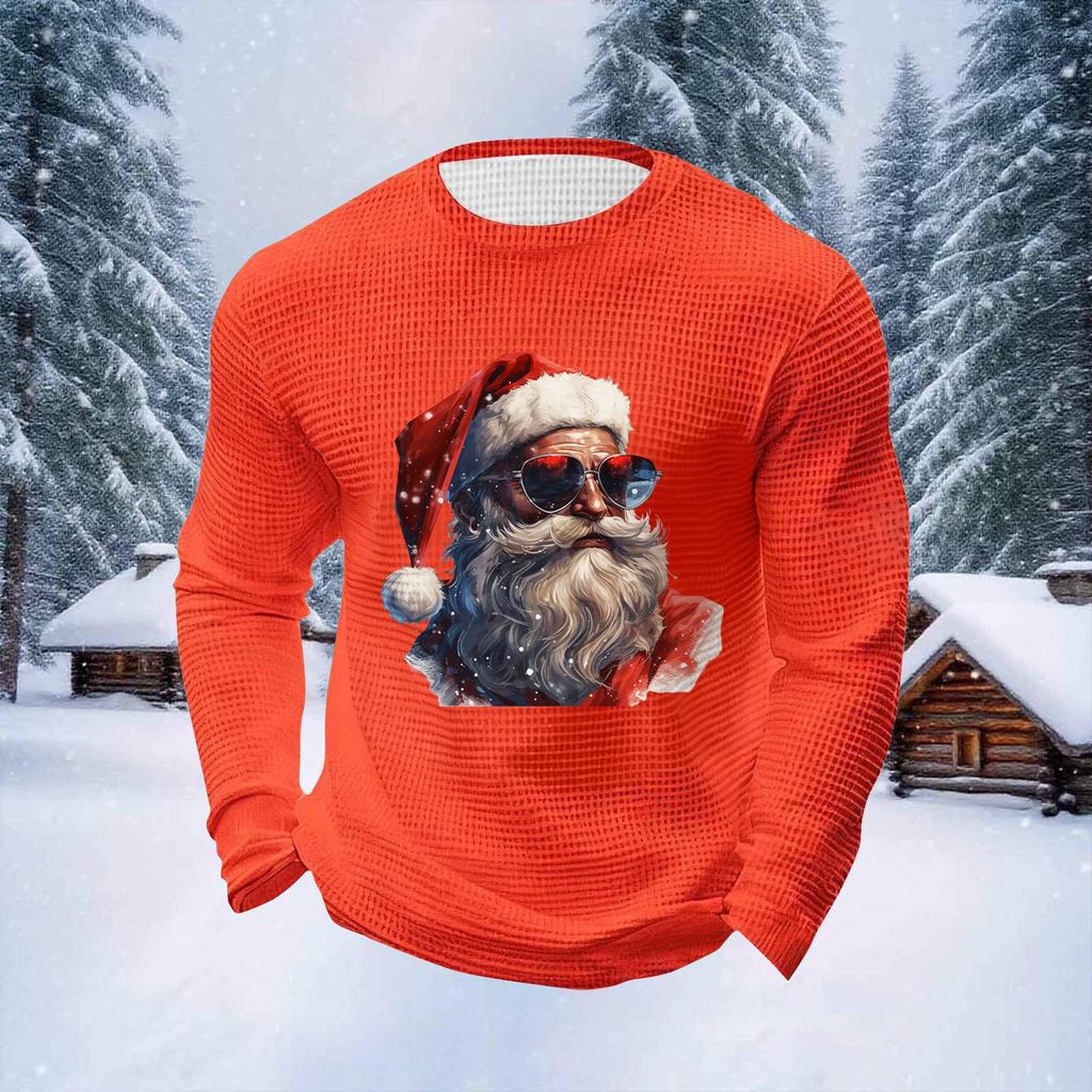 Мужские топы с рождественским принтом, с круглым вырезом и длинными рукавами, мужские спортивные топы больших размеров в повседневном стиле с круглым вырезом