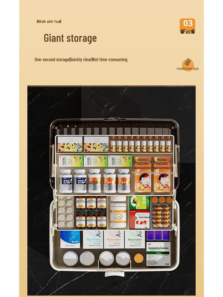 Портативный многослойный ящик для лекарств - Большая вместимость для хранения аптечки первой помощи для домашнего использования