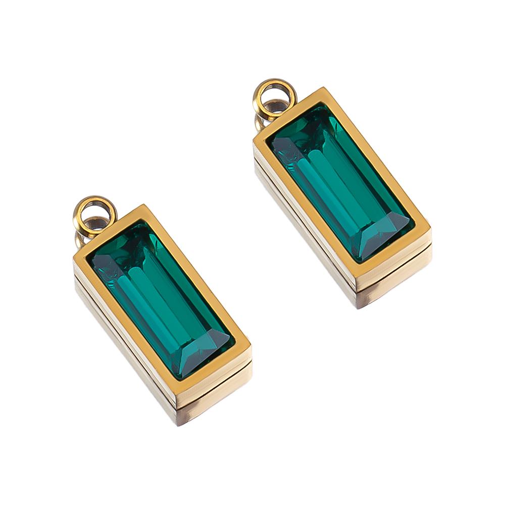 2pcs Luxury Zircon Birthstone Charm Stainless Steel PVD Gold Plated Pendant 4x10mm DIY Bracelet Necklace Jewelry Accessories