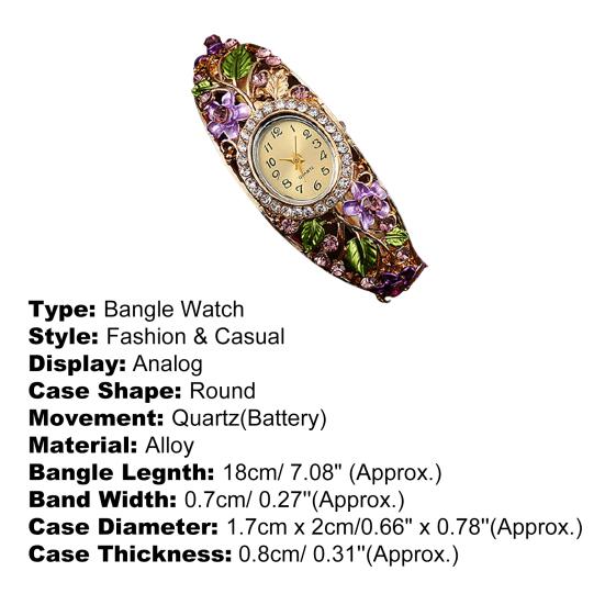 Bangle Dress Watch Vintage Faux Crystal Alloy Pretty Floral Pattern Bracelet Watch