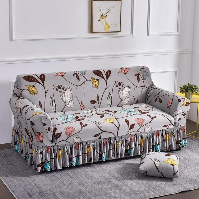 Чехол для дивана с цветочным принтом, эластичные чехлы на юбку для дивана из спандекса, эластичные съемные чехлы для дивана для гостиной