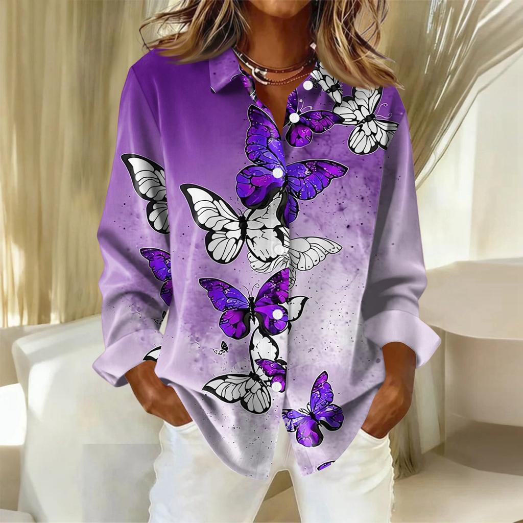 Женская рубашка с пуговицами с цветочным принтом, повседневная рубашка с длинными рукавами, блузки, повседневные базовые топы больших размеров