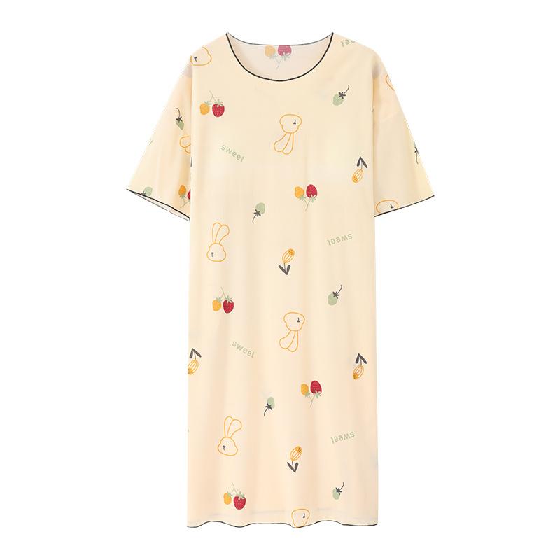 Short-sleeved nightdress women's summer thin threaded ice silk modal with chest pads, loungewear anti-bumping can be worn outside set