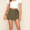 Women's Fashion Linen Lace-up  Color Culottes Zipper Shorts Summer Shorts