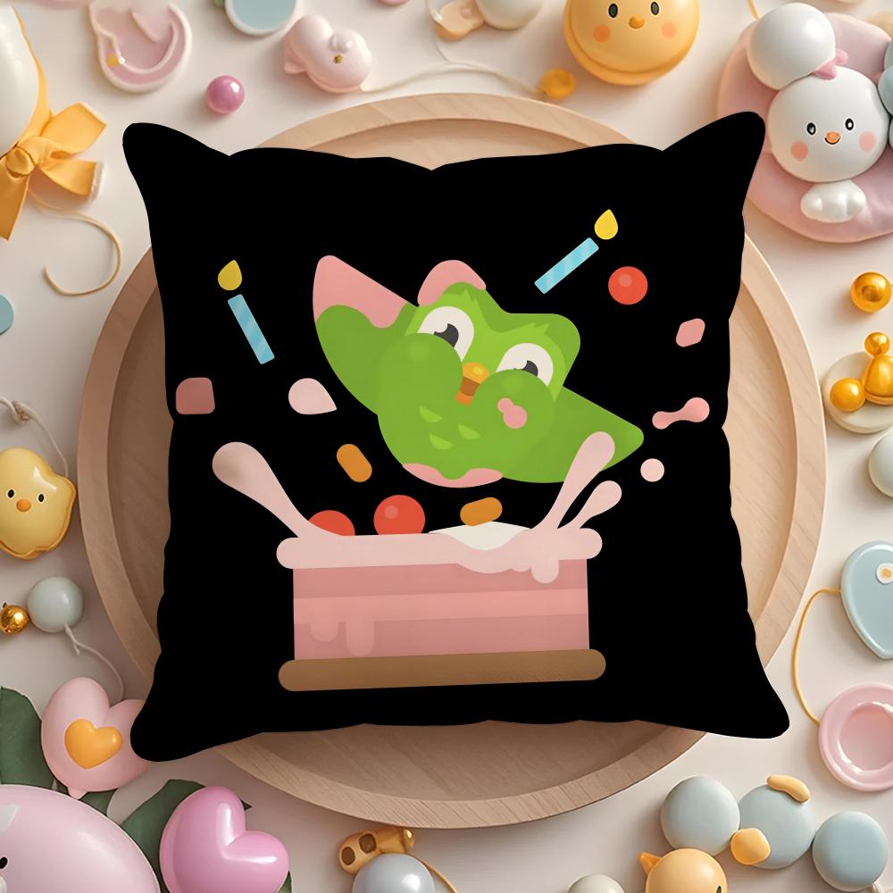 Cute D-Duolingos Pillow Case Short Plush Double-Sided Printing Home Machine Washable In Warm Winter Cushion Cover