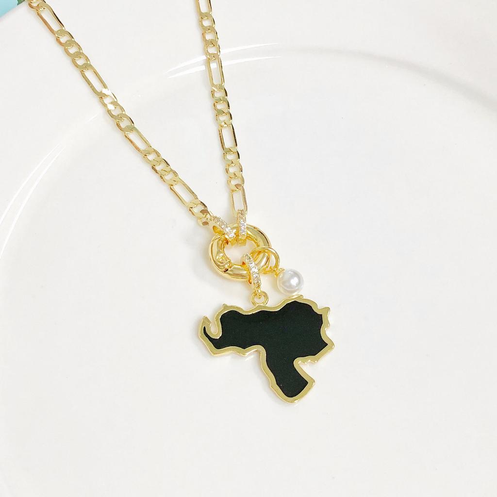 Gold-Plated Venezuela Dominican Mexico Map Flag Pendant Zircon Necklace For Men Women Casual Vacation Neck Jewelry Fine Gift