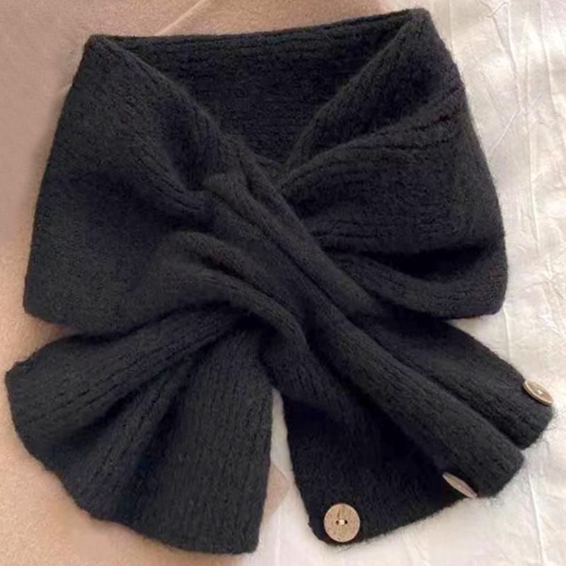 1PC Fashion Winter Warm Cross Scarf Solid Color Knitted Neckerchief Windproof Cold-proof Neck Guard