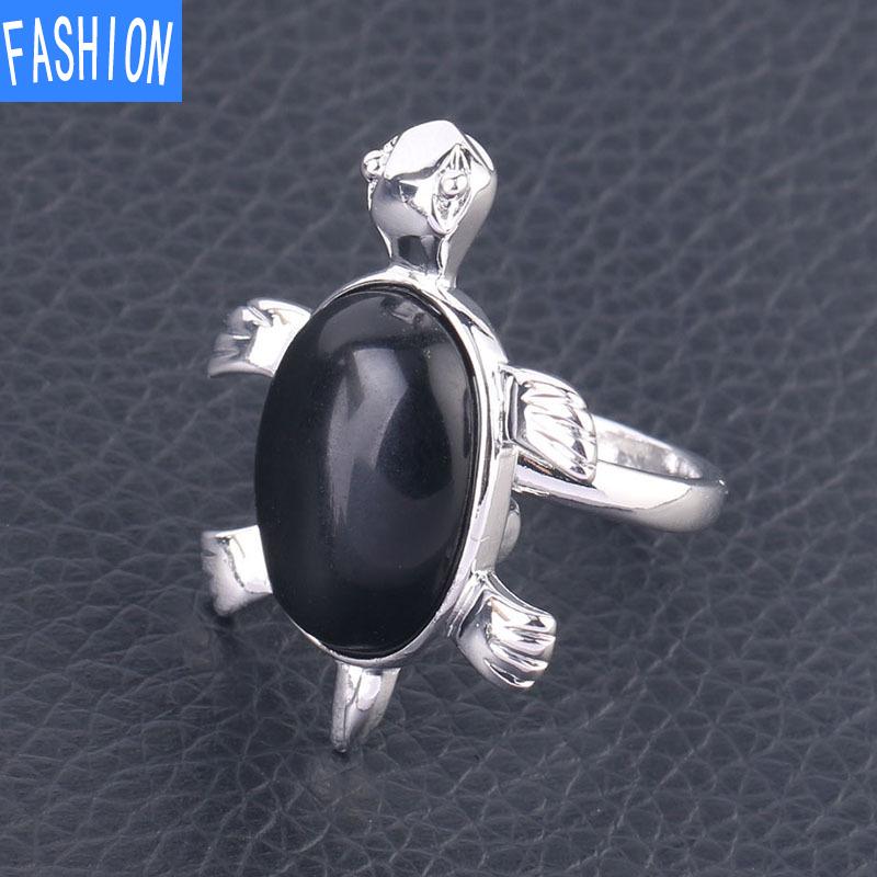 Симпатичное кольцо с натуральным кристаллом и черепахой, регулируемое открывающееся кольцо для женщин