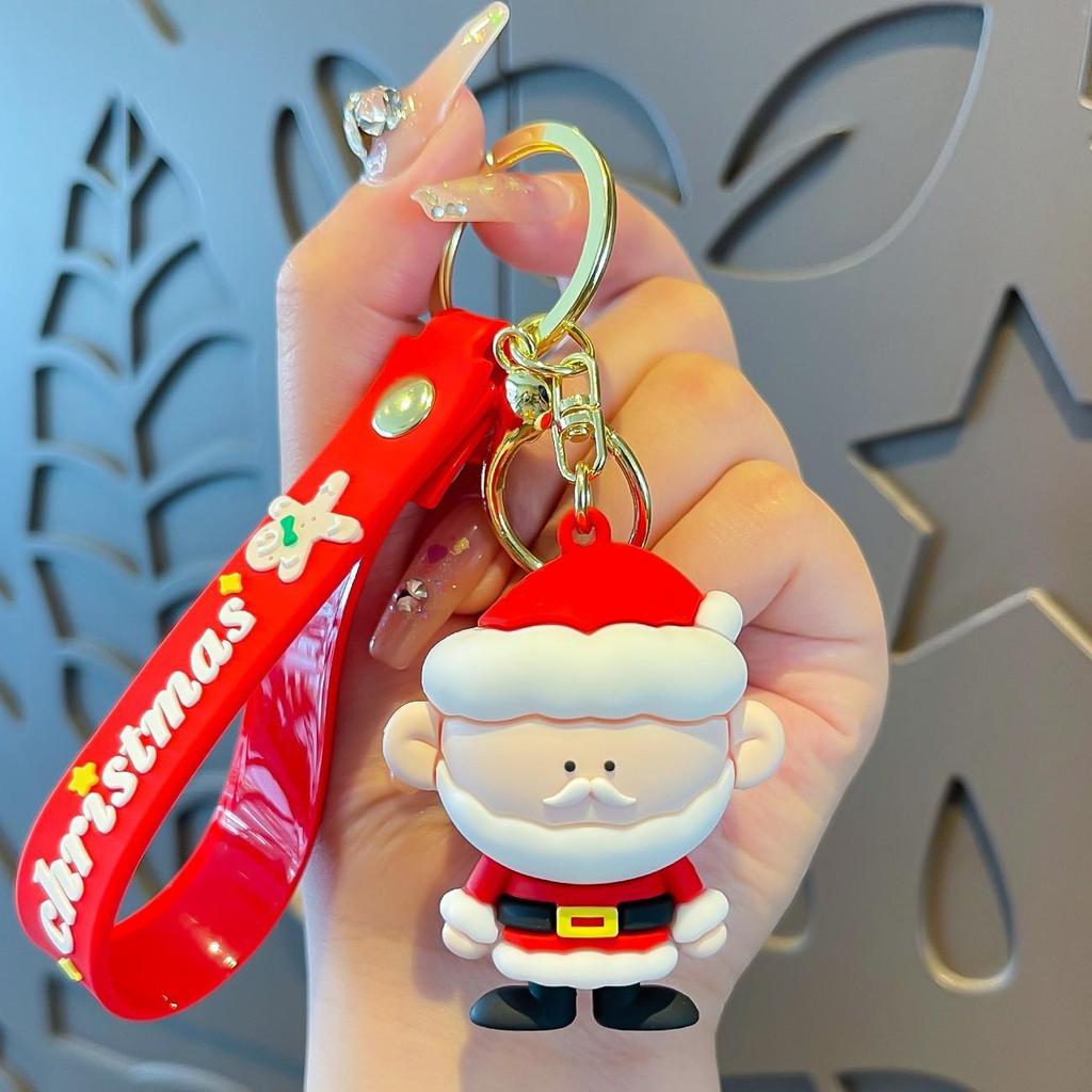 Cute Cartoon Christmas Snowman Rubber Keychain - Soft Pendant for Keys or Bags
