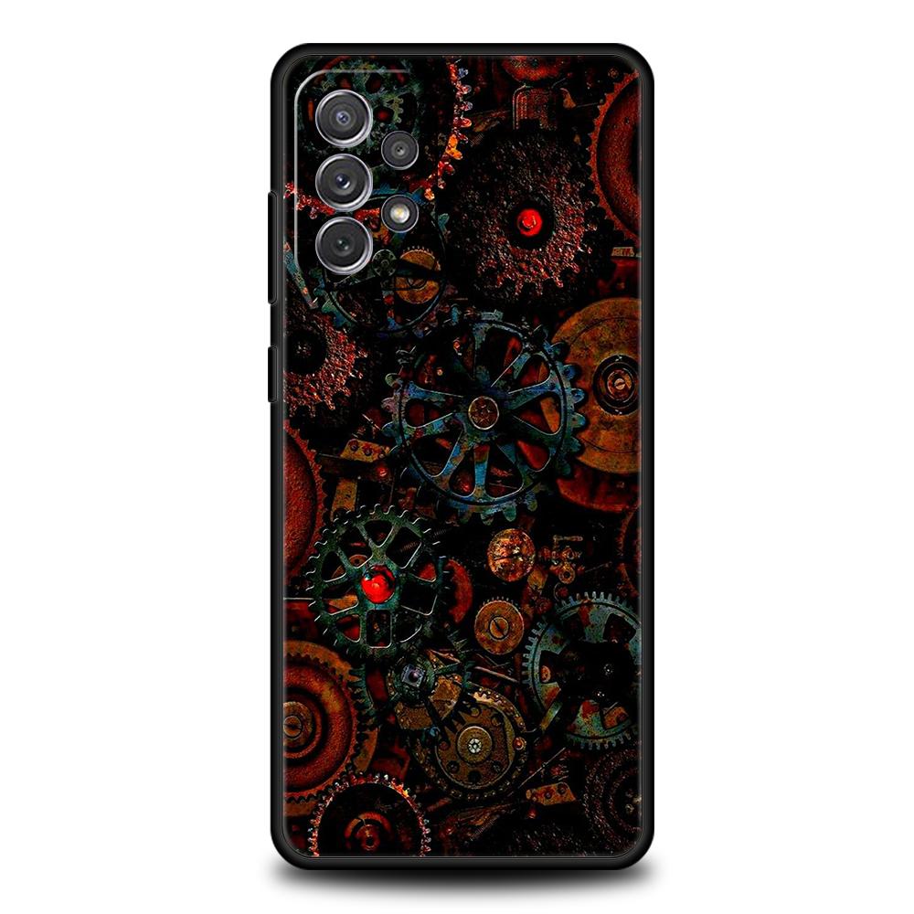 Чехол для телефона Samsung Galaxy A55 A53 A52 A52S A51 A41 A35 A32 A25 A23 A15 A13 A71 A72 5G Мягкий ТПУ корпус Механический узор с шестеренками