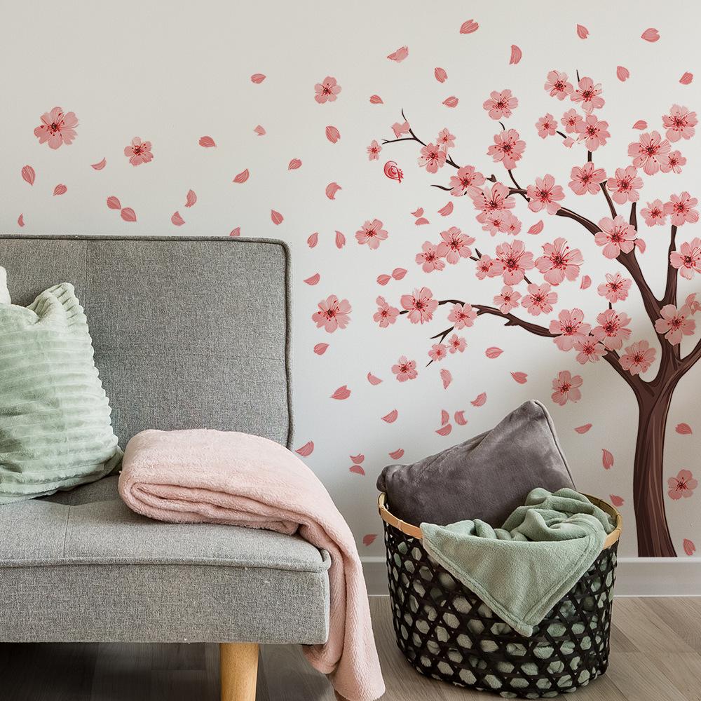 2 шт. акварельные ветки деревьев персиковый цвет птица спальня гостиная домашний фон украшение настенные наклейки