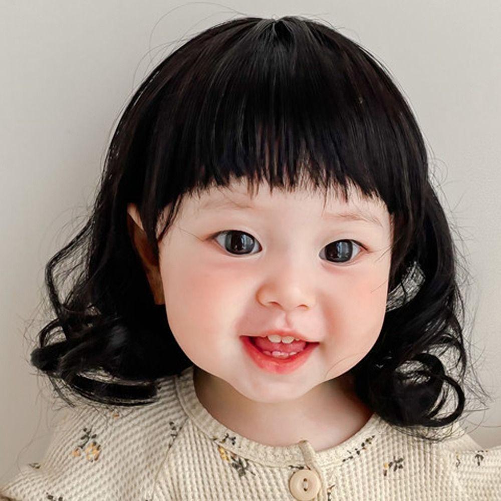 Photography Props Kids Decor Girls Toddler Neat Bang Long Straight Hair Short Bob Wig Baby Hair Wig