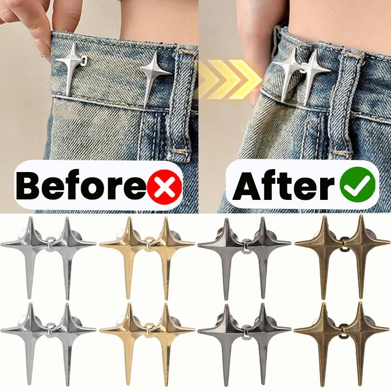 4pcs New Fashion Cross Star Waist Buckle Adjustable Pants Clips Waist Tightener No Sewing Metal Button Snaps for Jeans Decor
