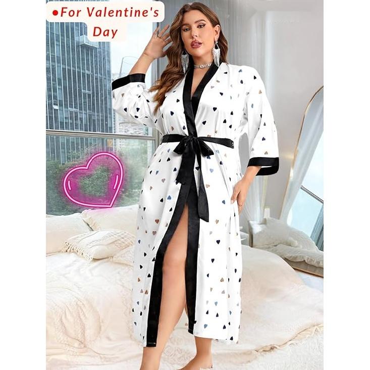 Женский халат на День святого Валентина больших размеров, сексуальный атласный халат, длинная одежда для сна