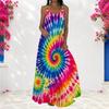 Women Plus Size Scoop Neck Strappy Sleeveless A Line Long Dress Green Leaf Printed