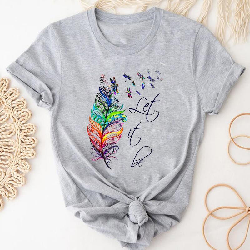 (Азиатский размер) Женская футболка с короткими рукавами и принтом стрекозы и одуванчика, летняя модная футболка, женская одежда, повседневная футболка с графическим рисунком