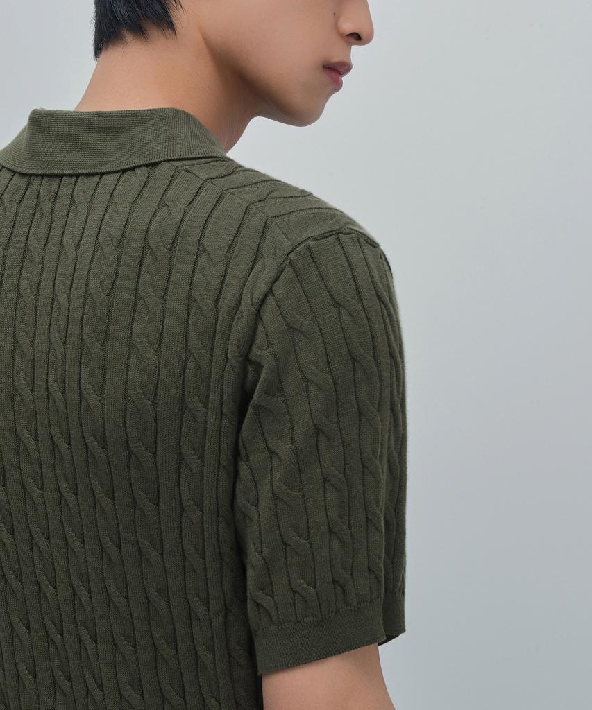 MUSINSA STANDARD Cable Knitted Polo Shirt [Khaki]